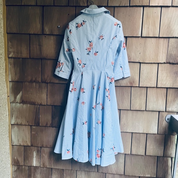 Gracia Women's Striped and Embroidered Flowers Midi Shirt Dress Size Small - Picture 8 of 12